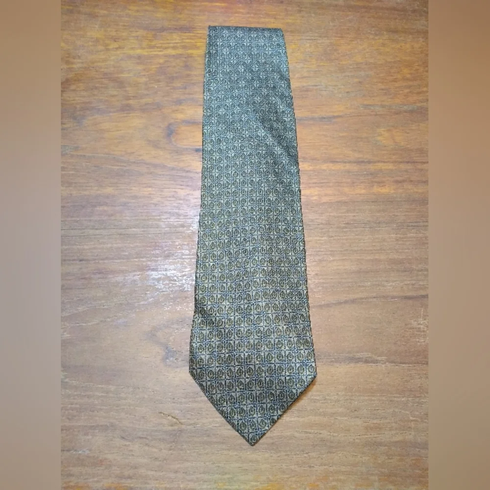 Giorgio Armani Tie, 100% Silk, Blue & Green & Grey Pattern, Made in Italy - Picture 2 of 10